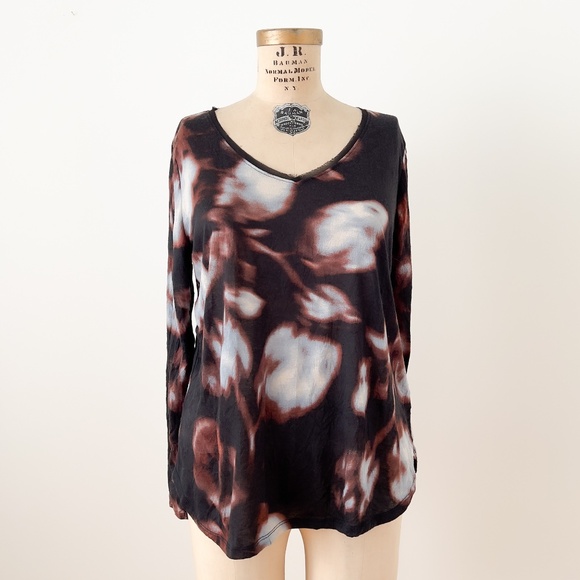 Sheer Black Artsy Watercolour Floral Tunic Top Simply Vera Wang Petite Large - Picture 1 of 14
